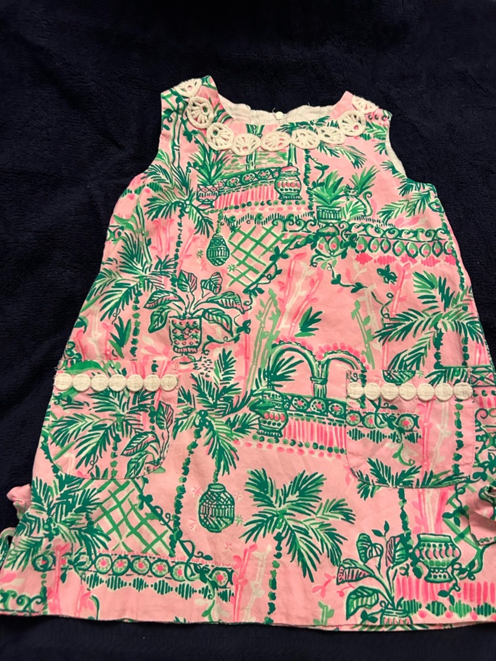 Lilly Pulitzer Pink and Green Tropical Palm Shift Dress - Kids